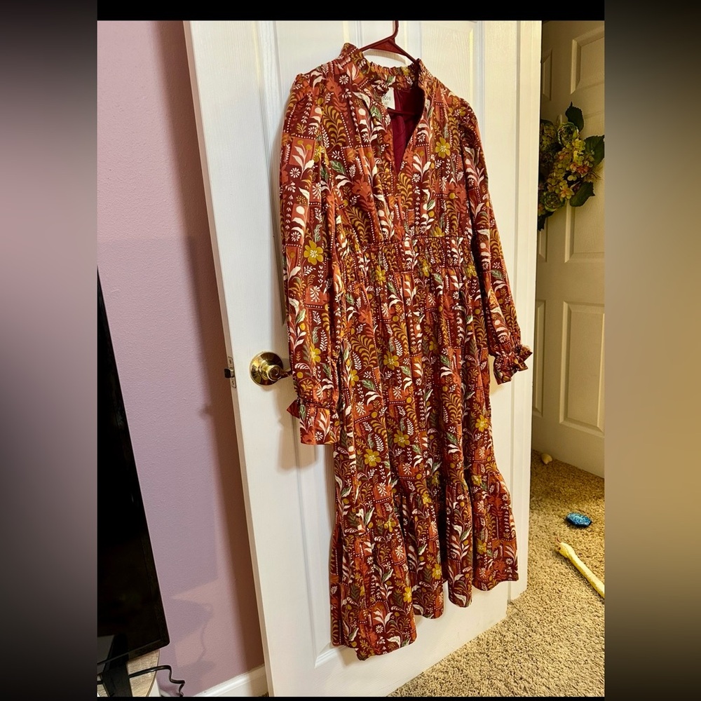 Umgee Large Burgundy/Rust Mixed Floral Long Sleeve Midi Dress - Women - Picture 4 of 5